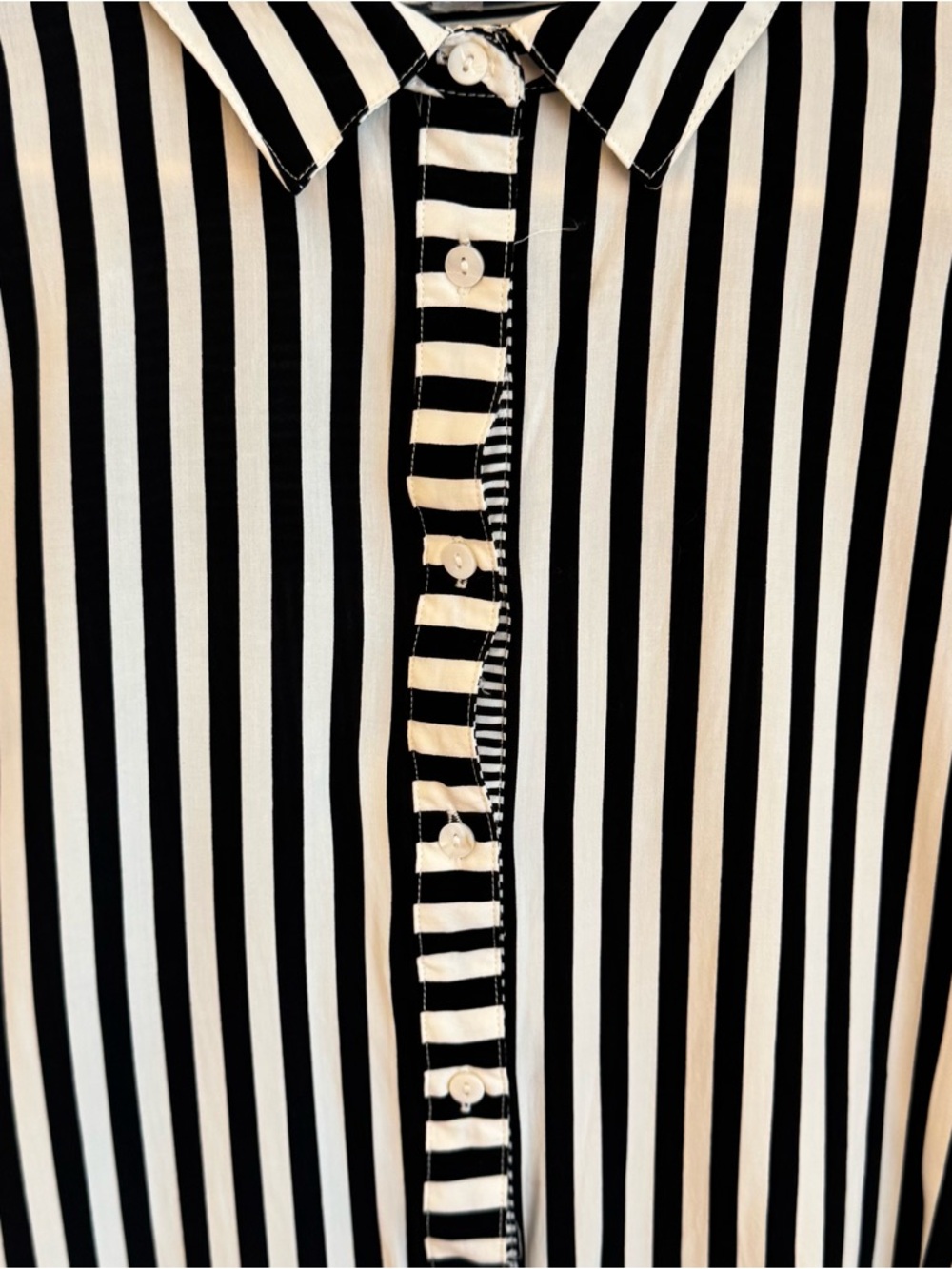 Jane and Delancey Black and White Vertical Stripe Button-Down Top - Picture 3 of 9